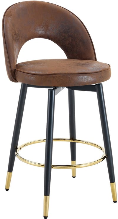 Merax Barstoelen - Set van 2 - 360° Draaibare Barkrukken - Bruin Technologiestof met Comfortabele Zitting - Moderne Hoge Stoelen met Metalen Frame en Voetsteun voor Bar Keuken en Eetkamer