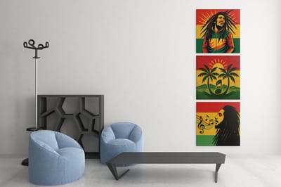 Drieluik Canvas Schilderij – Reggae Vibes in Rasta Kleuren - 3x30x30 cm