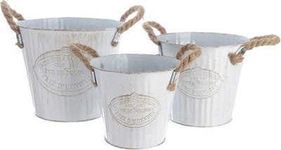 Plantenbakkenset Decoris Touw Met handvatten Metaal Wit (3 Onderdelen)