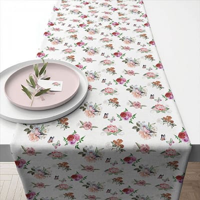 tafelloper - Charlotte - bloemen -vlinders - vogels - katoen - table runner - wasbaar - Ambiente 40 x 150 cm