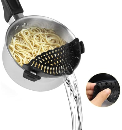 EXCITAT Zeef - Keukenzeef - Siliconen zeef - Geschikt voor noedels, pasta, gehakt, groenten - Zwart