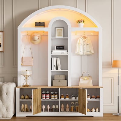Moderne multifunctionele kast - halmeubel - met schoenenrek - planken en haken - kledingkast - wit
