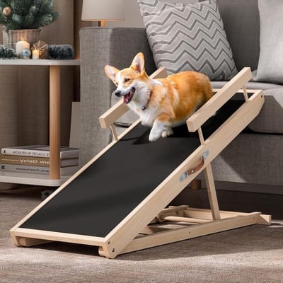 Huisdierenoprit - Hondenladder - Hulp bij klimmen - Vijf verstelbare hoogtes - 113 cm lang - Houtkleur