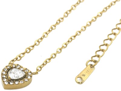 Ketting – RVS – hart met kristallen – 40-45 cm goudkleurig – valentijn – cadeau