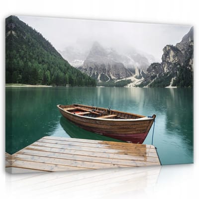 WALLARENA - Canvas schilderij - 100x70 cm - Boot Meer Bergen op Canvas Muur