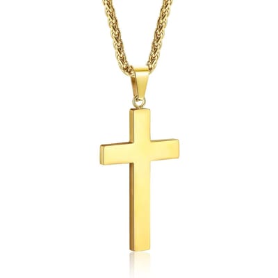 Sorprese Kruis Ketting Heren - Sanctus - Goudkleurig - 60 cm - Kruis Hanger 4 x 2,3 cm - Stoer & Stijlvol - Model V