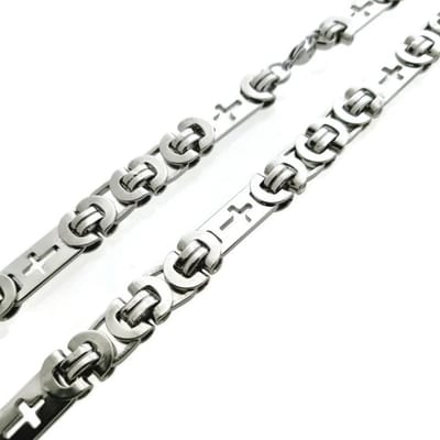 Aramat Jewels | Halskettingen | Stoere Rvs Koningsketting met Kruisjes | Zilverkleur | |11mm | Staal | Volwassenen | Verkleurd niet