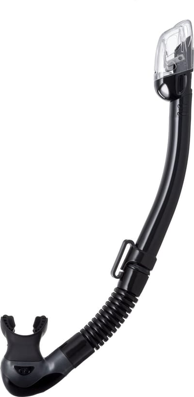 TUSA Hyperdry Elite II – Premium snorkel met droogtop systeem en hypoallergene siliconen mondstuk – Zwart/Zwart – SP0101QB BK