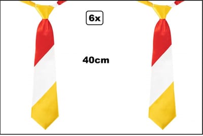 6x Stropdas rood/wit/geel 40cm - Carnaval thema feest evenement festival party