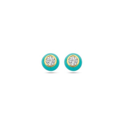 Zilver Verguld (Geel) Oorknoppen Turquoise Emaille En Zirkonia 1 Micron 2103670