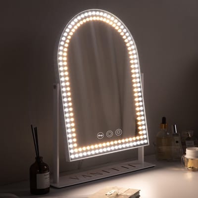VANITII Hollywood Make-up Spiegel 36.5X47.5cm -3 Verlichtingsinstellingen-10x Vergroting en 360 Draaibaar- Wit