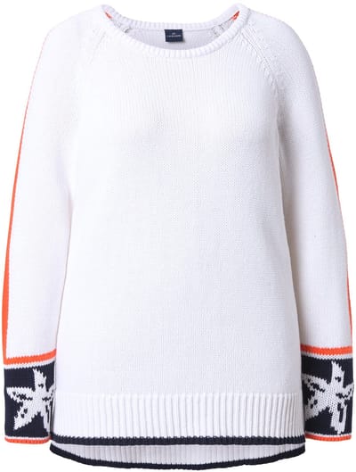 Laurasøn - Dames - Gebreide trui met jacquard ronde hals - Koraal - Maat 44+