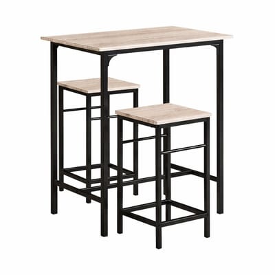 CYRO - Bartafel met Barstoelen - Bartafel set - Bartafel Keuken - 3 Delig - voor Kleine Ruimtes - Zwart Frame - Light Oak