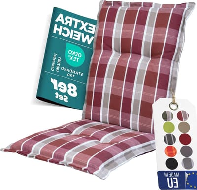 Tuinkussen Set - Stoelkussens rugleuning - Comfortabel Zitten - Extra Dikke Vulling - 8 Stuks - Rood Geruit