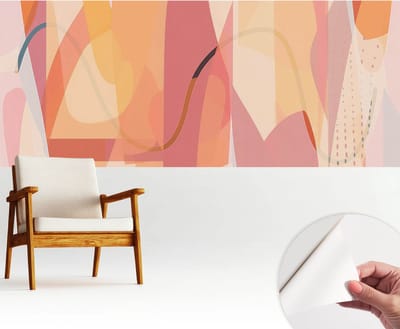 Wallfluent Zelfklevend Behang - Kleurrijke abstractie Zelfklevend fotobehang - 250x104 cm - Oranje Zelfklevend Behang - Peel-and-stick techniek - Voor de woonkamer, slaapkamer en kantoor Zelfklevend Behang
