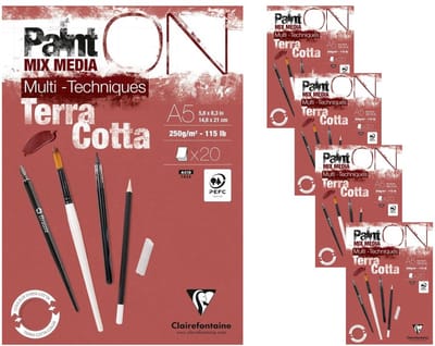 Clairefontaine - Paint ON - Multi-Techniek Pad - Tekenpapier - Schilderpapier - Terracotta - A5 - 250 g - 20 vel - 4 pack