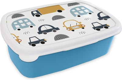 Broodtrommel Blauw - Lunchbox - Brooddoos - Patroon - Jongens - Auto - Kind - 18x12x6 cm - Kinderen - Jongen