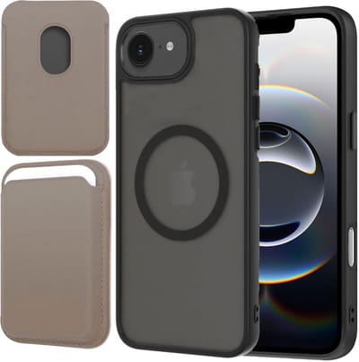Hoesje + Pasjeshouder geschikt voor iPhone 16e - Portemonnee geschikt voor MagSafe - Magnetisch - Pasjes Houder - Creditcardhouder - Taupe