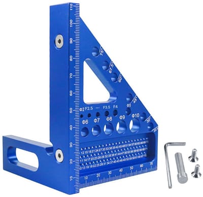 GELLDG 3D Multifunctionele Afschuinhoekmeter - Hoekmeter 22,5-90° - Aluminiumlegering - Zeer nauwkeurig meetinstrument - Houtbewerkingsmeetinstrument - Geschikt voor timmerlieden en ingenieurs - Blauw