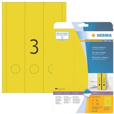 Herma ordneretiketten A4, 297 x 61 mm, permanent hechtend/bedrukbaar, 60 stuks, geel