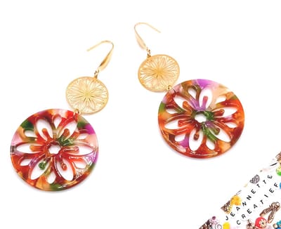 Jeannette-Creatief® - Resin - Festival Mandala Bohemien Oorbellen - Ibiza - Boho - Ibiza Chic - Zomer Musthaves - Gekleurde Oorbellen - Oorbellen Bloem - Festival - Oorhangers - Statement Oorbellen - Dames Oorbellen - Mandala - Filigraan