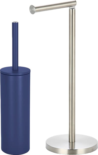 Spirella Badkamer accessoires set - WC-borstel/toiletrollen houder - metaal - donkerblauw/zilver - Luxe uitstraling