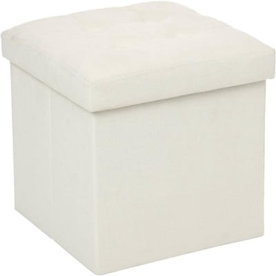 Opvouwbare Zitzak met Opbergruimte - Beige Stofpoef - Multifunctionele Kubus Kruk