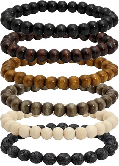 Tibetaanse boeddhistische mala-gebedsketting voor heren - Houten kralen elastische armband 6/8 mm