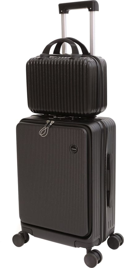 Signature Home Bombay Handbagage Koffer – reiskoffer - 36L – Inclusief Make-up Tas – USB & Type-C Oplaadpoort – Inklapbare Tafel & Bekerhouder – Voorvak – Zwart