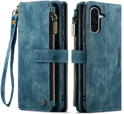 CaseMe C30 Hoesje Geschikt voor Samsung Galaxy A56 | Wallet Zipper Book Case met Pasjeshouder | Beschermhoes met Portemonnee | Blauw