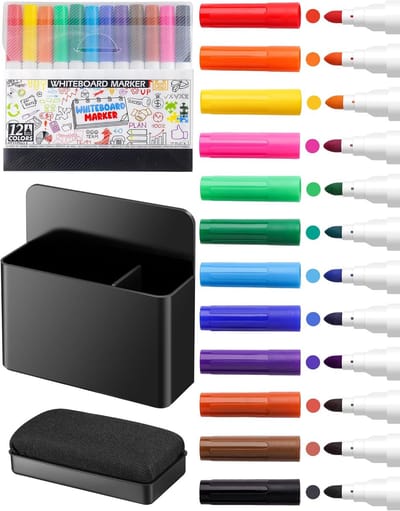 Whiteboard Stiften Set - Labels Schrijven - Kantoor Organisatie - 12 Stuks Pakket - 16 x 14 x 6 cm