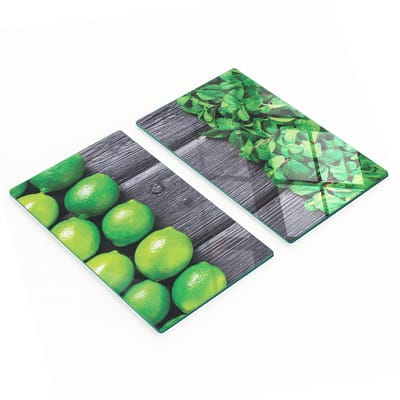 Duurzame en stijlvolle glazen keukenplanken met limoen- en mintgroen patroon, 2x30x52 cm
