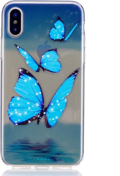 Peachy Ijsblauw doorzichtig vlinder TPU geschikt voor iPhone X XS hoesje case