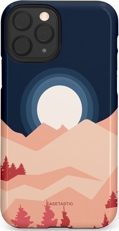 Casetastic hoesje geschikt voor Apple iPhone 11 Pro - Dubbellaagse bescherming - Bergen bij maanlicht - Fashion Case - Zwart Perzik Zand Koraal