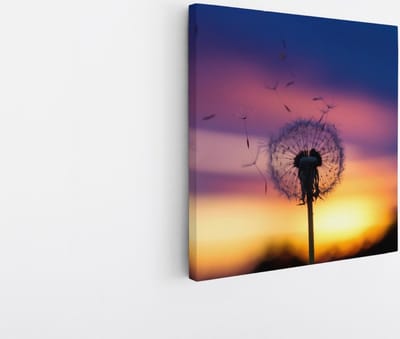 Saammp Canvas Schilderij - Paardenbloem in zonsondergang - Abstract - 20x20 - Foto op canvas - Wanddecoratie - Muurdecoratie Woonkamer - Kantoor Decoratie