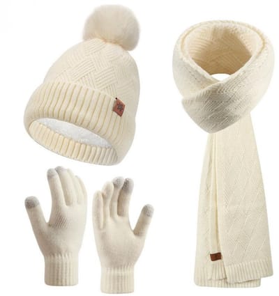Set van 3 mutsen, sjaals en handschoenen - Muts 22x27cm - Geschikt voor hoofdomtrek 54-58cm - Sjaal 180x28cm - Handschoenen 23x9cm - Set voor warme buitenkleding in de herfst/winter - Benodigdheden voor de herfst/winter - Warme kleding