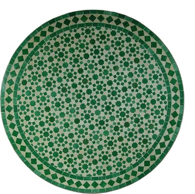 Oosterse Tuintafel - Mozaïektafel Rond - Buiten Zitten - Handgemaakt Kunstwerk - 60cm Diameter 73cm Hoog - Groen