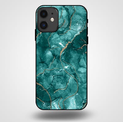 Smartphonica Telefoonhoesje voor iPhone 11 met marmer opdruk - TPU backcover case marble design - Goud Groen geschikt voor iPhone 11