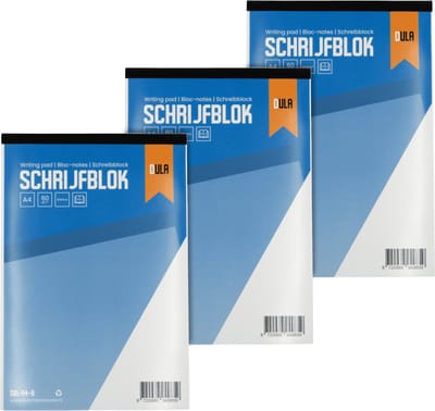 Schrijfblok A4 formaat blanco 100 vel - Notitieblok - 60 grams papier - 3 stuks - DULA