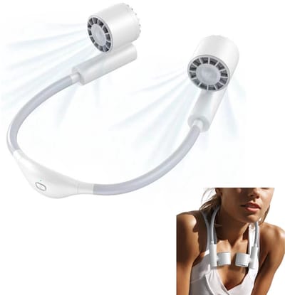 Nekventilator - USB-oplaadbare ventilator - 2400 mAh - Draagbare ventilator met 3 snelheden - Wit - Ventilator voor om de nek - Geschikt voor reizen en sport