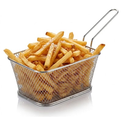 Arte regal Frietmandje - zilver - patatmandje - 23x11x7 cm - serveermandjes voor snacks