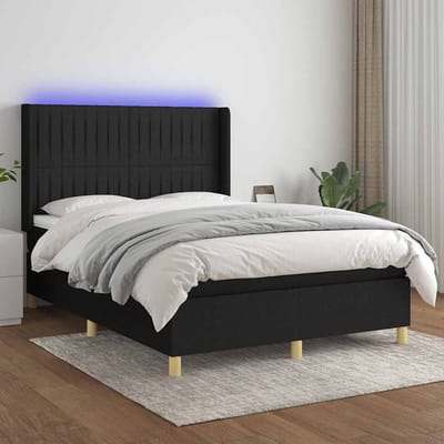 vidaXL - Boxspring - met - matras - en - LED - stof - zwart - 140x190 - cm