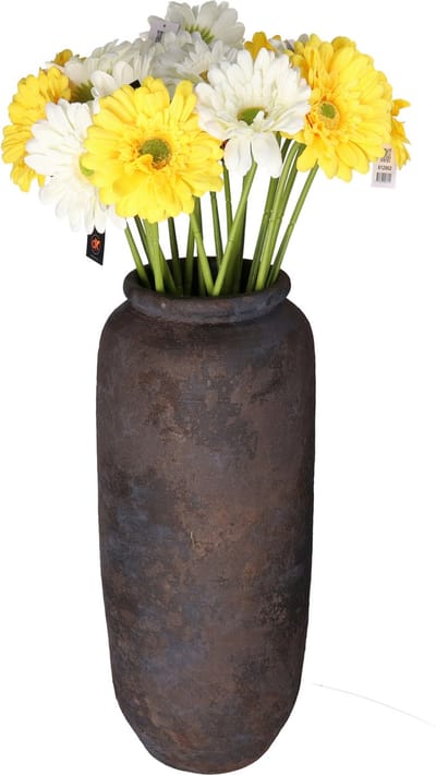 Kunstbloemen boeket Gerbera - 8x - 72 cm - geel/wit - real touch - kunst zijdebloem