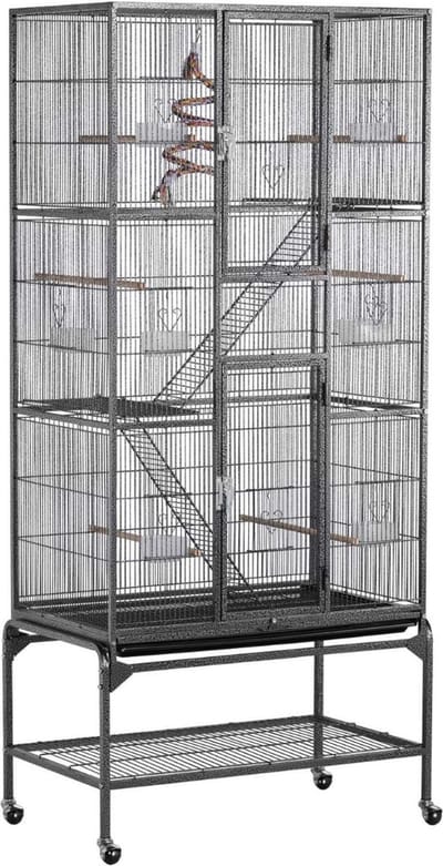 DD® Papegaaienkooi - Vogelkooi - Voor Papegaaien - Vink 3 Niveaus Vogel - 175x46x77cm - Zwart