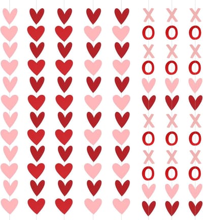 Romantische Valentijnsdag Slingers met Hartjes in Roze en Rood, Perfecte Decoraties voor Feestjes en Foto Achtergronden