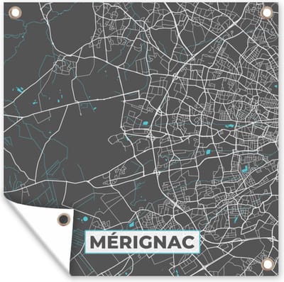 Tuin poster Mérignac - Frankrijk - Kaart - Plattegrond - Stadskaart - 200x200 cm - Tuindoek