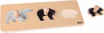 Nienhuis Montessori Kinderpuzzel Beren - Houten speelgoed - Houten puzzel - Educatief speelgoed - Houten dieren speelgoed - 3 stukjes - Vanaf 2 jaar