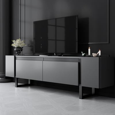 Asir - TV-standaard - Antraciet, zwart - 100% met melamine gecoat spaanplaat - 35 x 180 x 10 cm