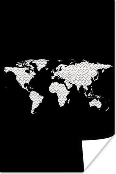 Wanddecoratie - Wereldkaart - Design - Grijs - Wit - 40x60 cm - Poster