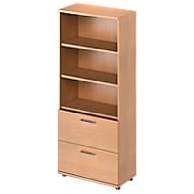 Schäfer Shop Genius Combikast TETRIS WOOD, 5 ordnerhoogten, H 1910 mm, 2 hangmappenladen, hoogte incl. glijders, beukenpatroon